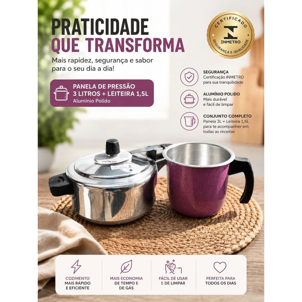 PANELA DE PRESSÃO 3 LITROS ALUSOL + LEITEIRA CANECÃO ROSA TAM 16 + ENVIO SEGURO EM 24 HRS ÚTEIS