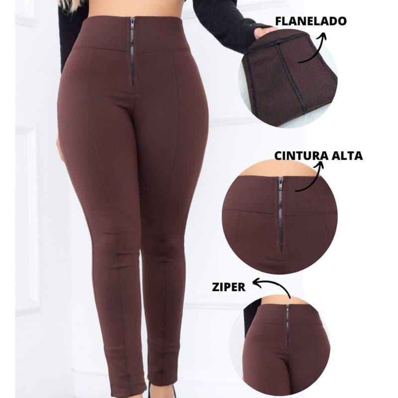 Calça Montaria Feminina Skinny Flanelado com Ziper no Cós  Cintura Alta Modeladora/Calça Legging Feminino Peluciada
