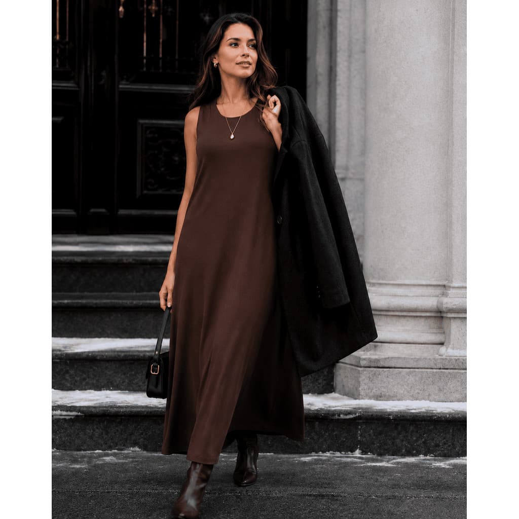 Vestido Longo Feminino de Malha Regata Confortável Casual Elegante Versátil Verão Inverno 506