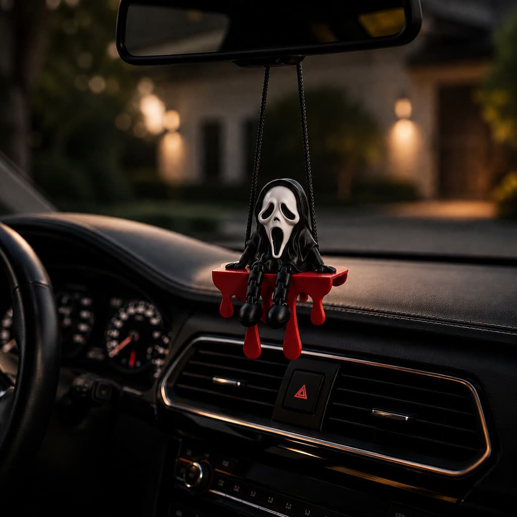 Enfeite Retrovisor Carro Fantasma e Ghostface Suspenso Pingente Decorativo Acessório Criativo para Interior do Veículo