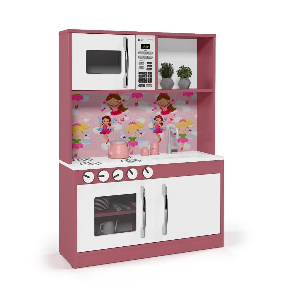 Cozinha Infantil Diana Casinha De Brinquedo Rosa Para Criança Madeira MDF
