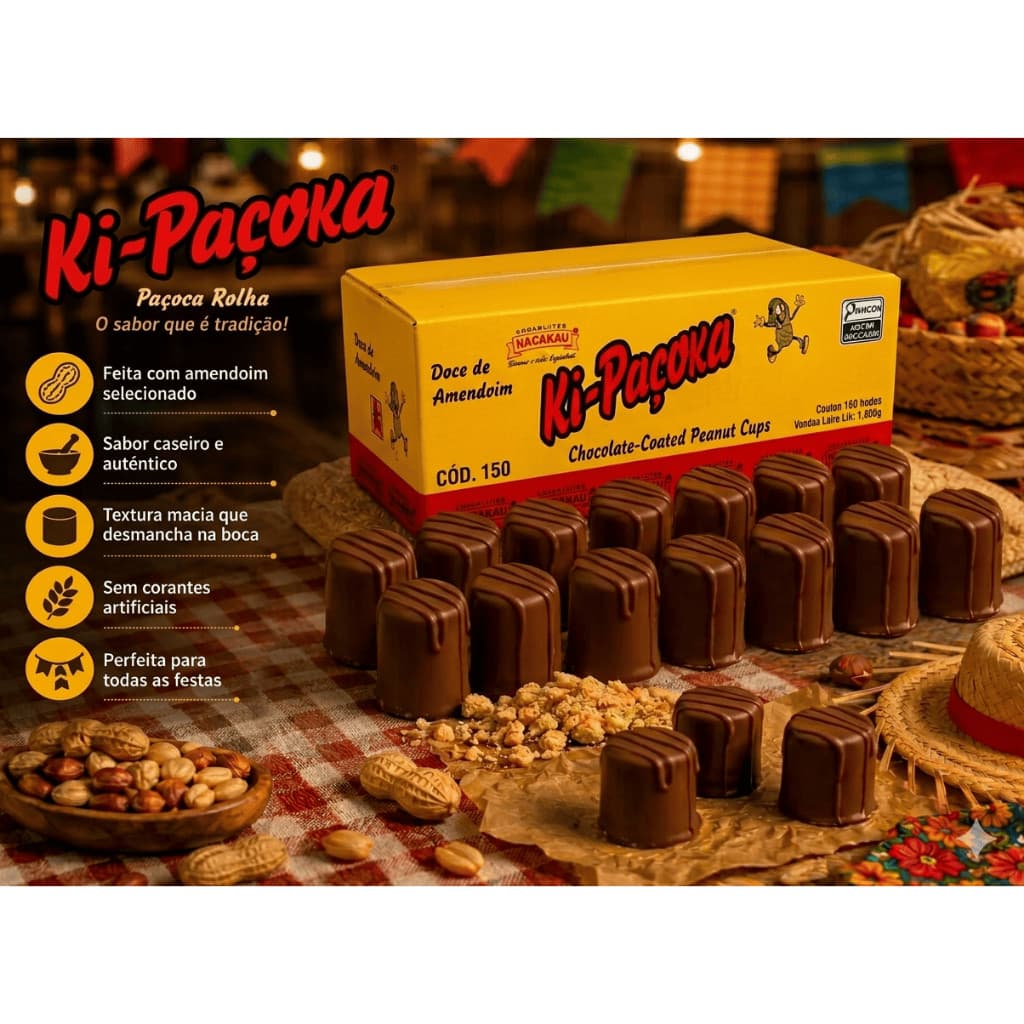 Paçoca Rolha 100 Unidades 2kg Paçoquinha Rolhinha Doces Cobertura Chocolate Embalada Individualmente
