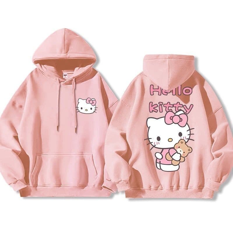 Blusa Moletom feminina Hello Kitty Blusa de Frio Com Capuz Infantil Feminino Casual