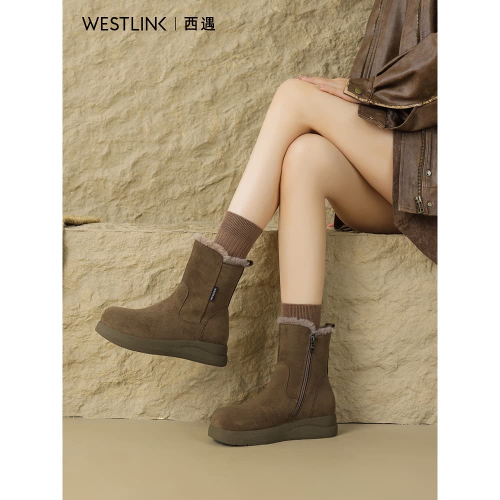 Western Encontro forro de lã engrossado botas de neve feminino 2026 inverno novo estilo pele integrada sapatos de algodã