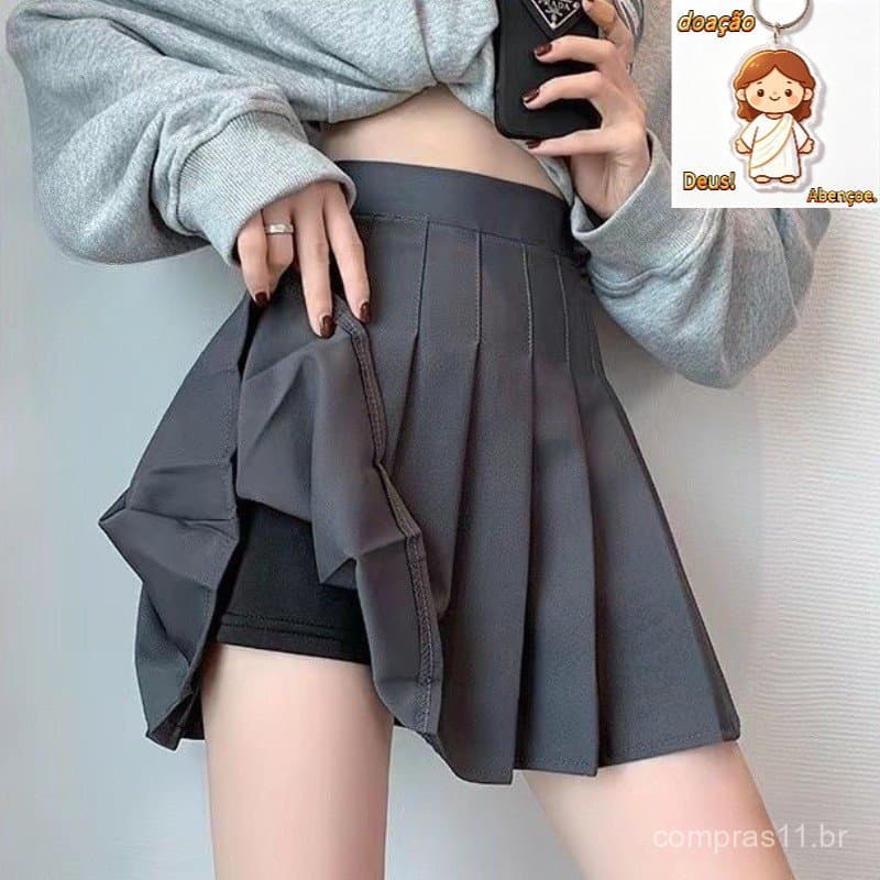 Saia Plissada curta colegial Rosa mini Saia evasê