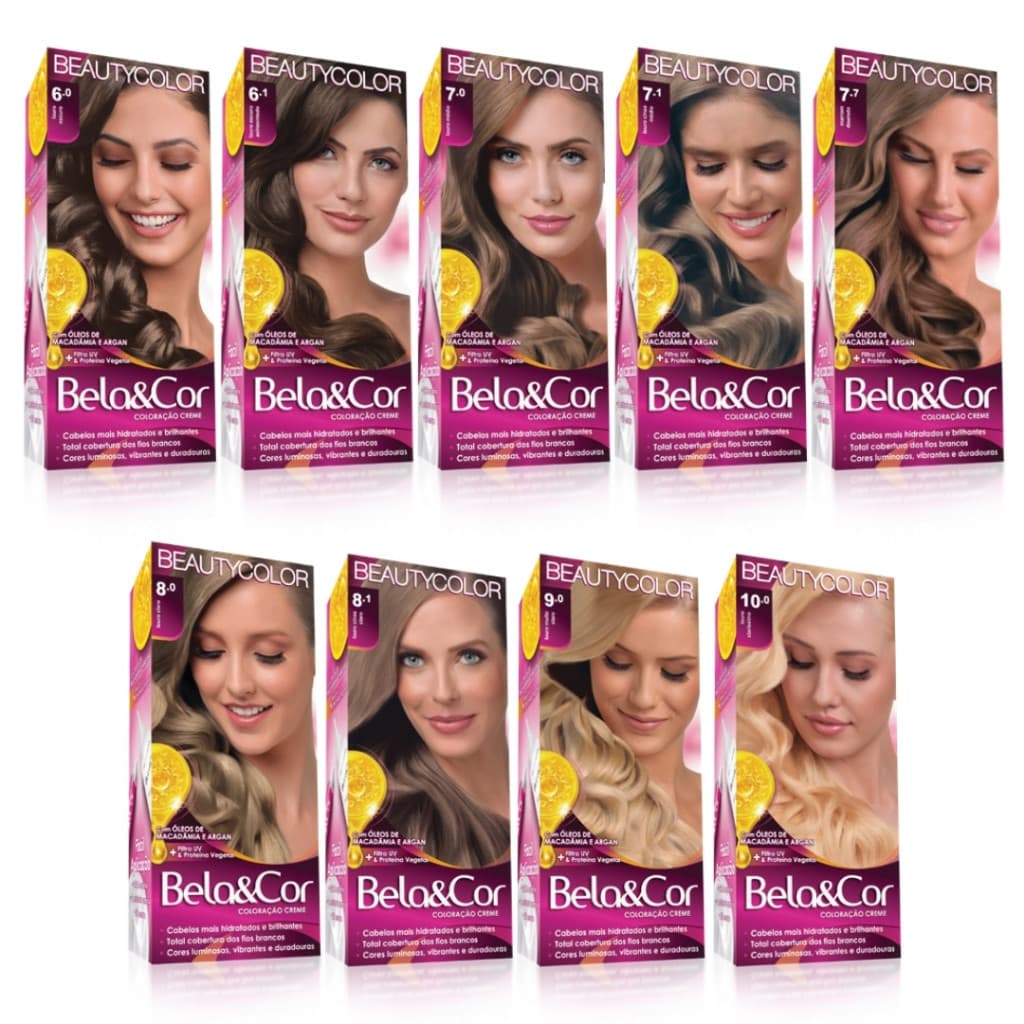 Kit Tinta Bela&Cor BeautyColor Loiro – Coloração Creme Tintura Capilar Permanente
