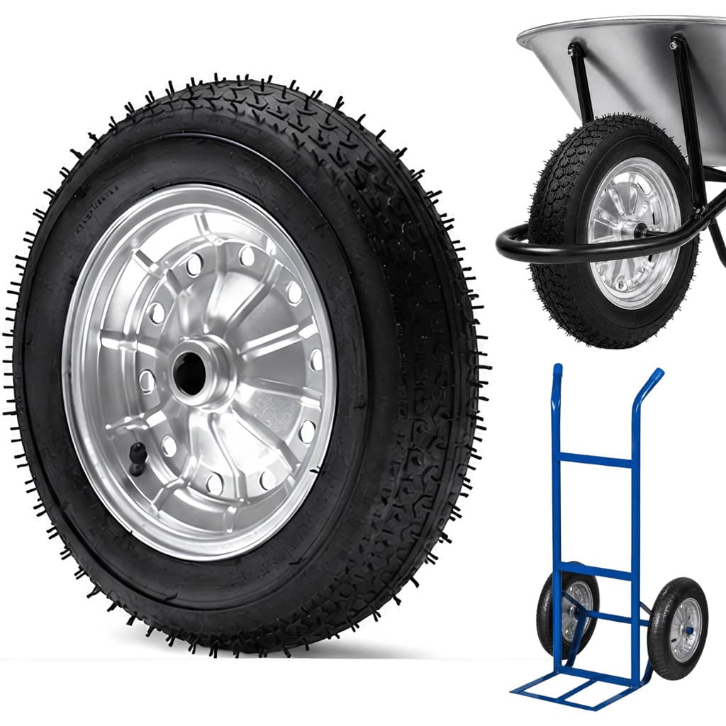 Roda Pneu Câmara Reforçado Carrinho de Mão De Carga Eixo de 3/4" ou 1" 3,25 X 8" Completa