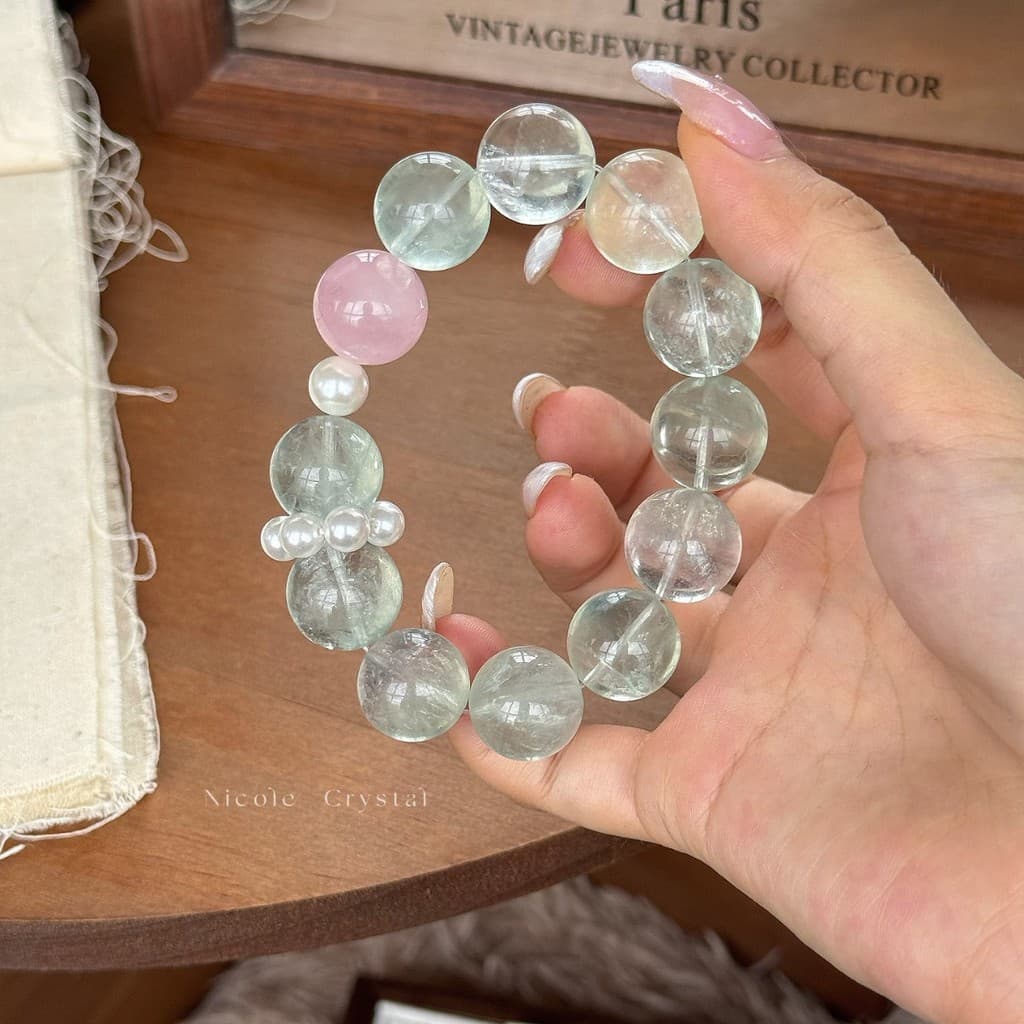 Pulseira de cristal rosa fluorita verde Natural nicho fresco pulseira de Design sofisticado