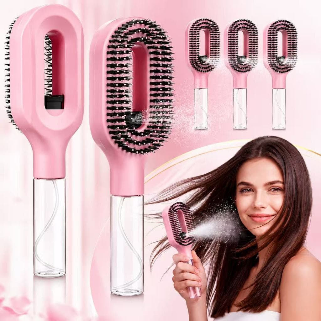 Escova de Cabelo Almofadada 2 em 1 com Spray Desembaraçante Antiestática Massageadora Volumizadora Presente
