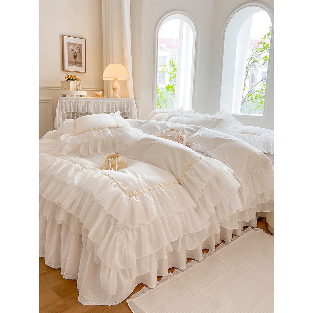 Ins influenciador nórdico fada renda branca estilo princesa cama de algodão conjunto de quatro peças algodão puro 100 le