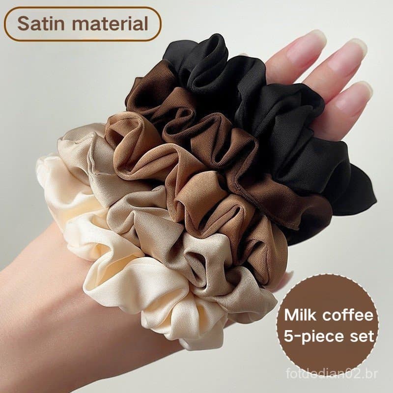 Elástico de cabelo de cetim estilo coreano, conjunto de elásticos de cabelo de luxo de alta elasticidade, elegância e so