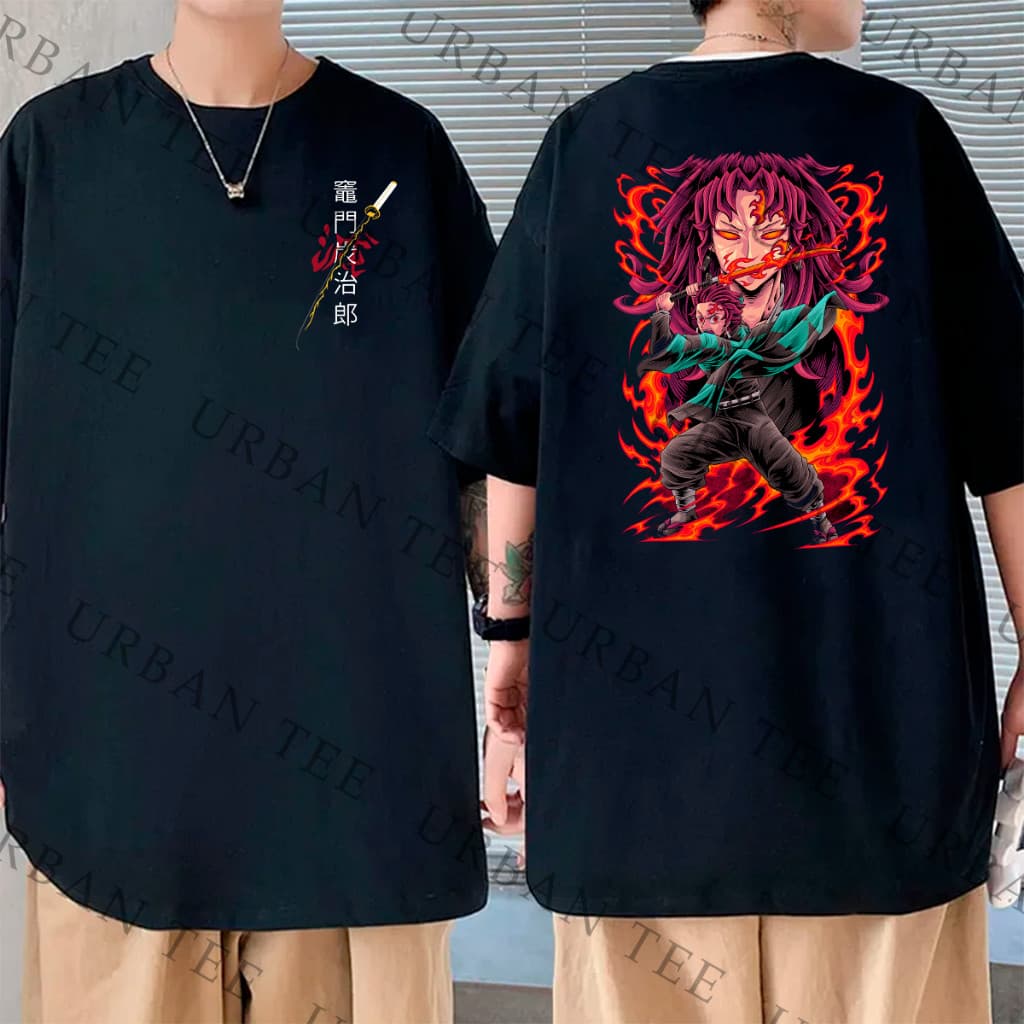 Camiseta Basica Algodao Tanjiro Kamado Kokushibo Flame Eyes Demon Unissex