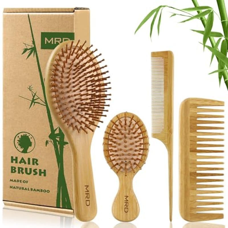 Conjunto De Escova De Cabelo MRD , Pente De Bambu Natural , Desembaraçadora Dentes Largos E Cauda , Sem Cerdas , Terno P