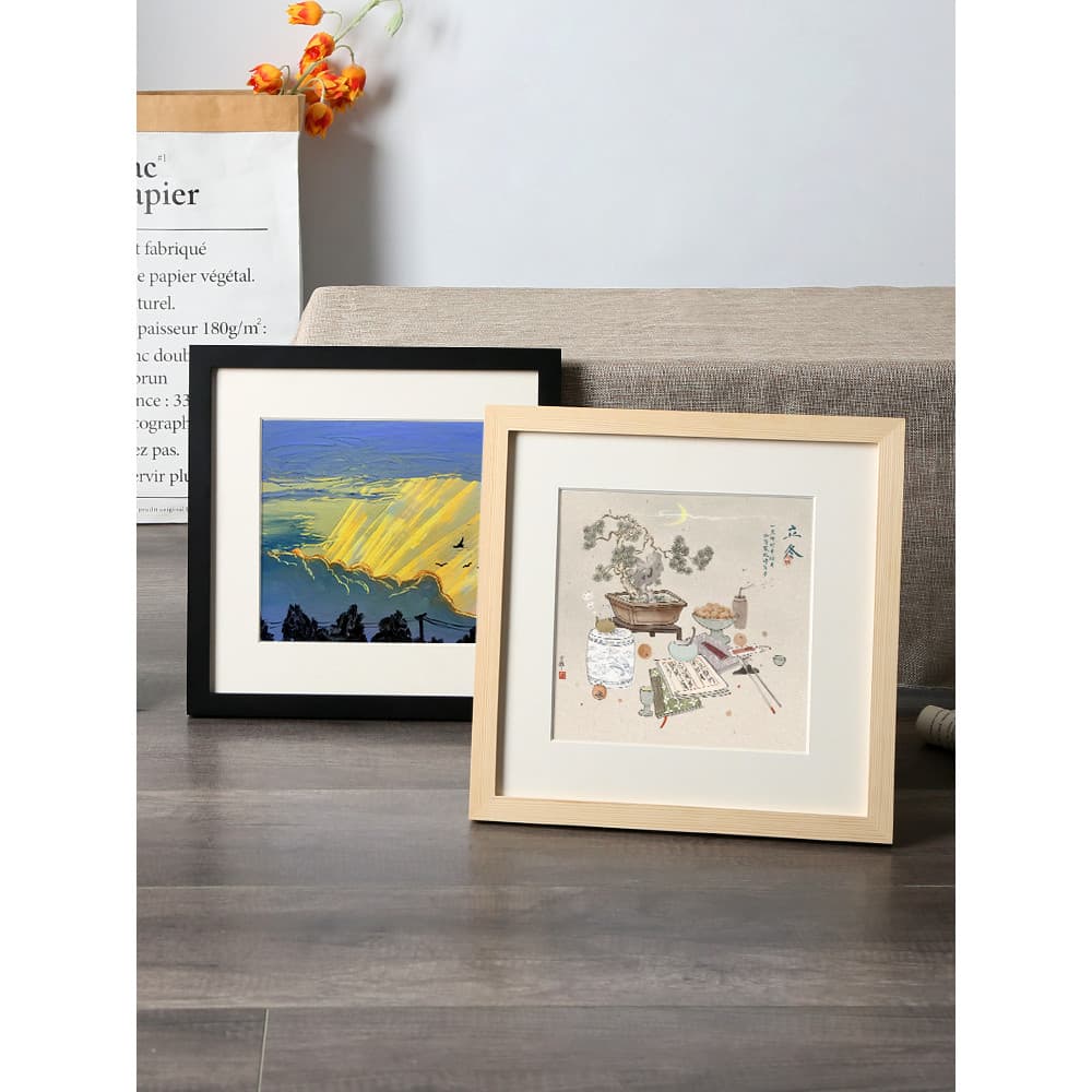Moldura quadrada de madeira maciça simples montada moldura de foto pintura chinesa moldura montada externa Log 4