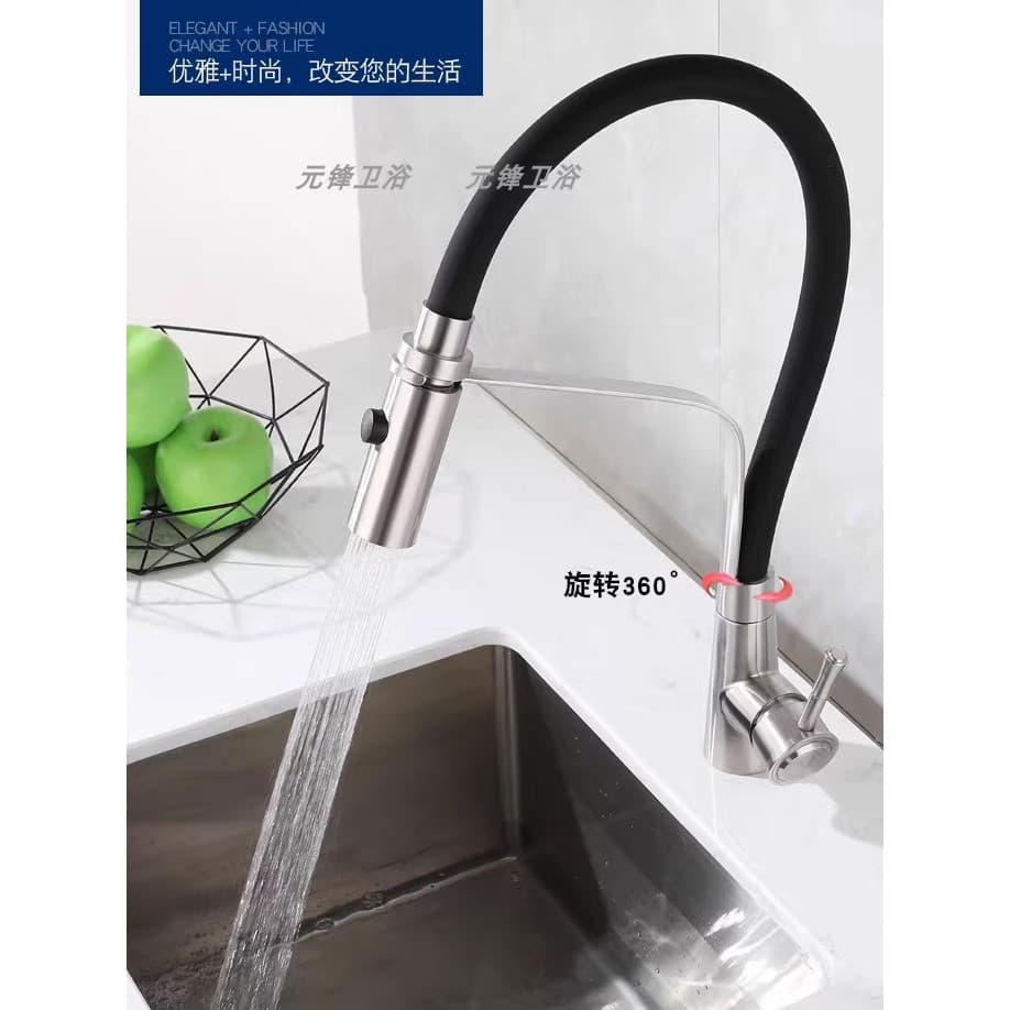 304 aço inoxidável quente e frio torneira da cozinha sem chumbo escovado retrátil Silicone Universal torneira da pia do
