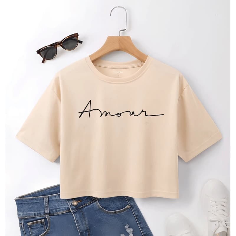 Blusa Cropped Feminino PP ao Plus Size Manga Curta 100% Algodão T shirt Estampas Minimalista Camiseta