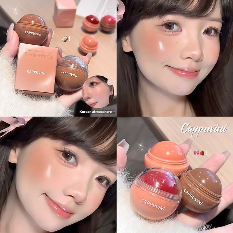 Cappuvini Vitality Juicy Blush Ball-Tinta Líquida Hidratante Brilhante Para Bochechas Em Tons De Terracota , Coral E Fru
