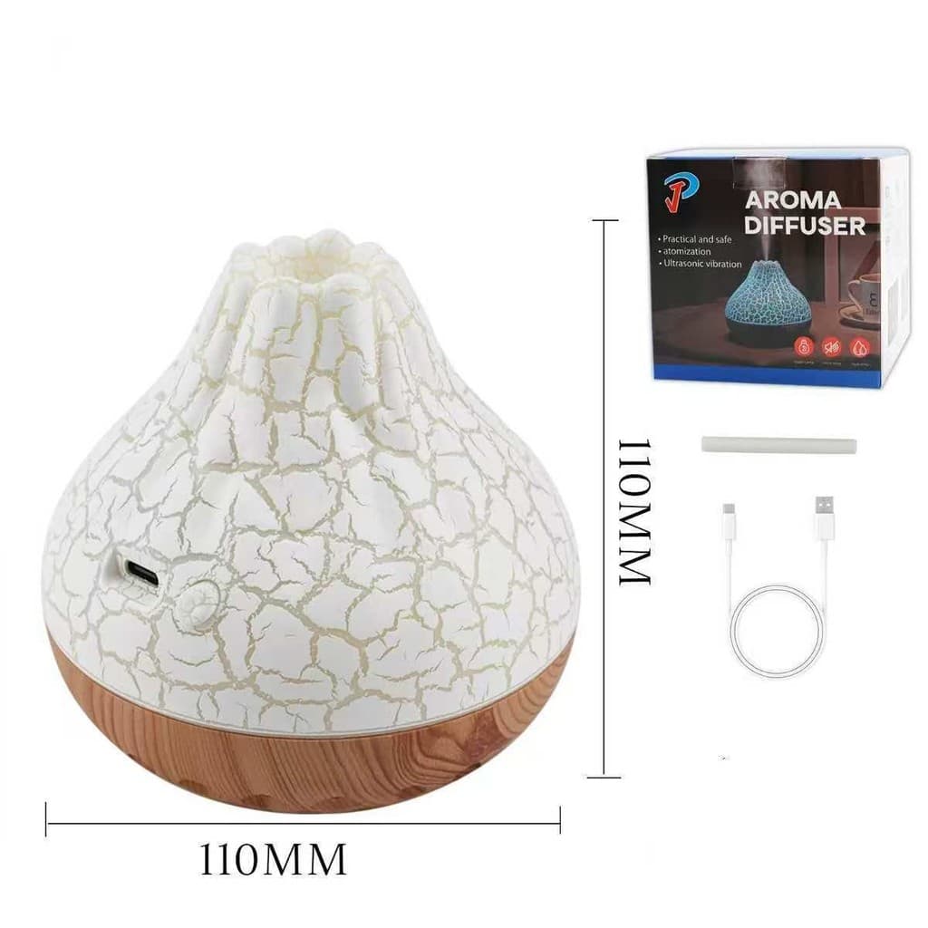 Umidificador de Ar Vulcão Ultrassônico Difusor de Aromas Atomizador USB Luz Noturna LED Efeito Lava Decoração Ambiente