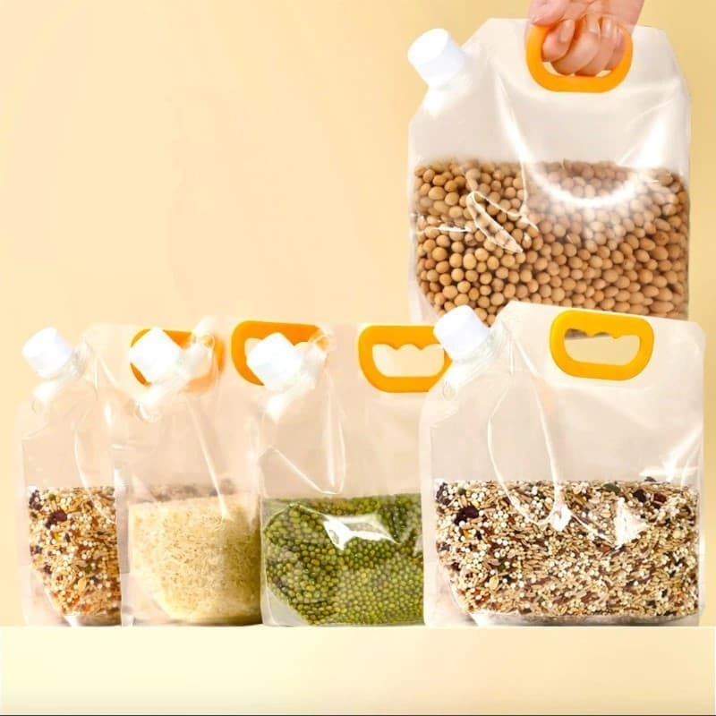 Saco Armazenador De Alimentos Grãos Com Tampa Alça Reutilizável