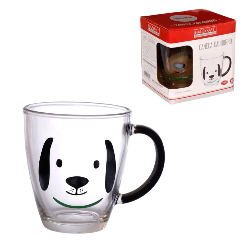 CANECA DE VIDRO DIVERTIDA CACHORRINHO 365ML