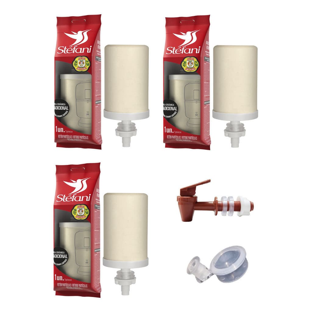 3 Velas Tradicional Stéfani Filtro Barro + Torneira + Boia