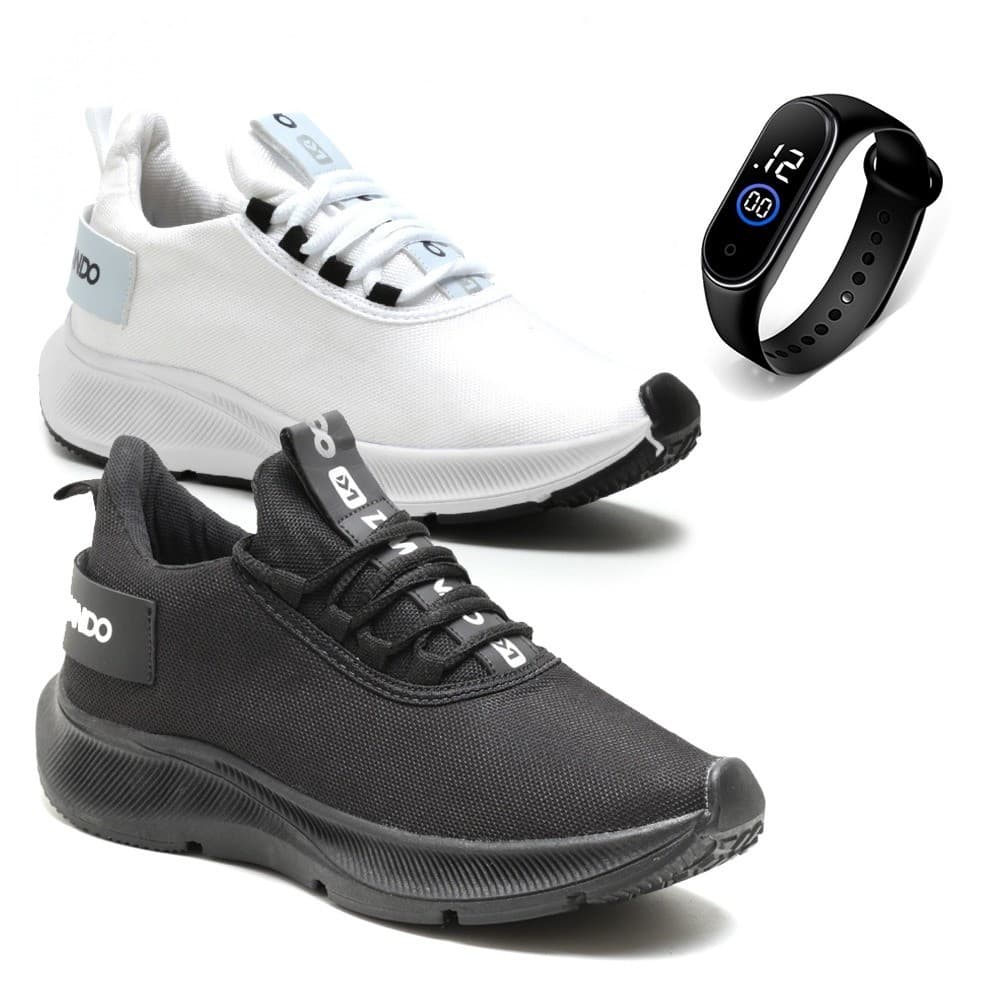 Combo 2 Pares Masculino Esportivo Academia Corrida Leve Confortável + Relógio