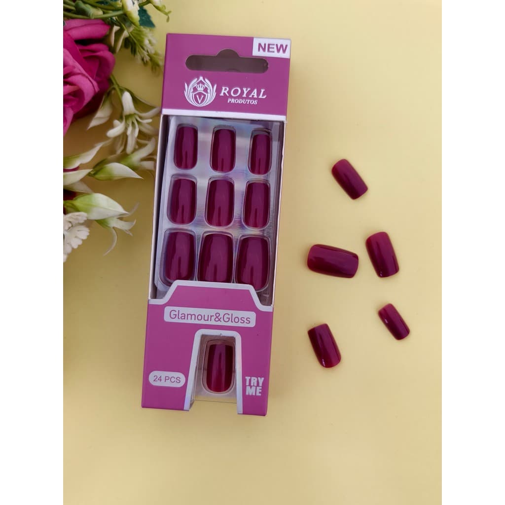 UNHAS POSTIÇAS QUADRADA MÉDIA AUTOCOLANTE - KIT COM 24 PEÇAS COR  LILAIS  T-579-6