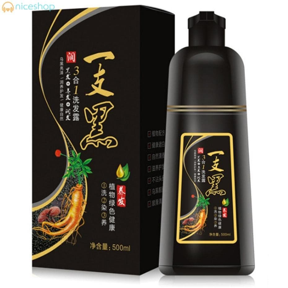 Shampoo De Tintura De Cabelo Preta Natural 500ml , Queima Rápida E Tingimento , Repara Raízes , Melhora O