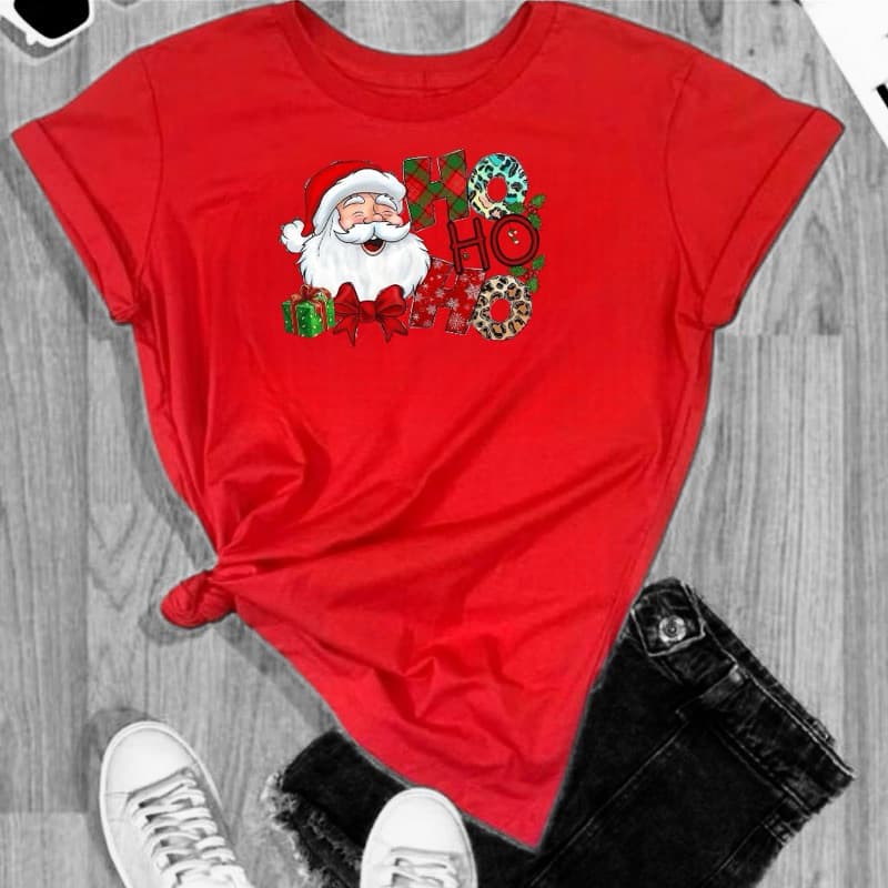 Camiseta Feminina Natal Papai Noel Algodão T Shirt Básica Estampa Casual Conforto Versátil Festa