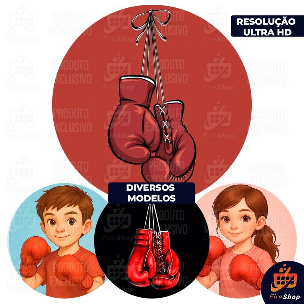 Capa Painel de festa 50x50 cm - LUVAS BOXE LUTA - DIVERSOS MODELOS - Tecido C/ Elástico SUBLISTAR