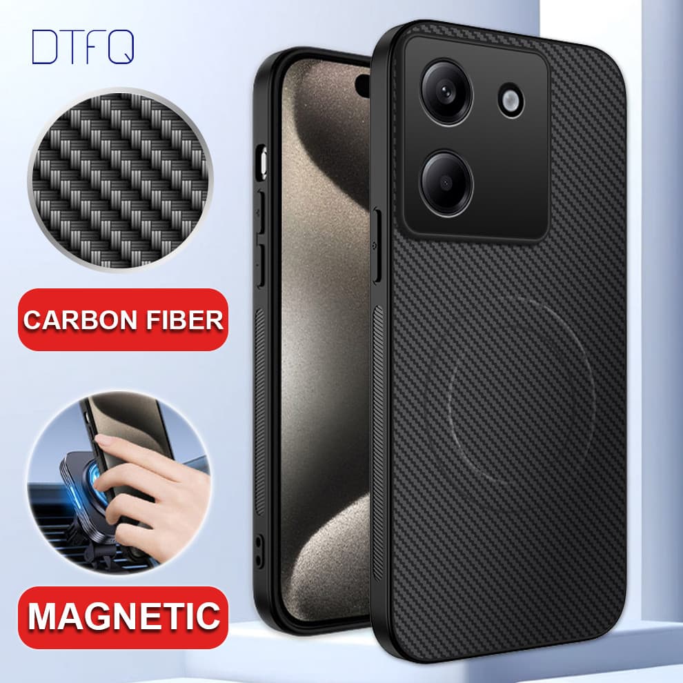 Capinha De Couro De Luxo Fibra de Carbono Capa para POCO M7 Pro 5G / POCO M7 4G
