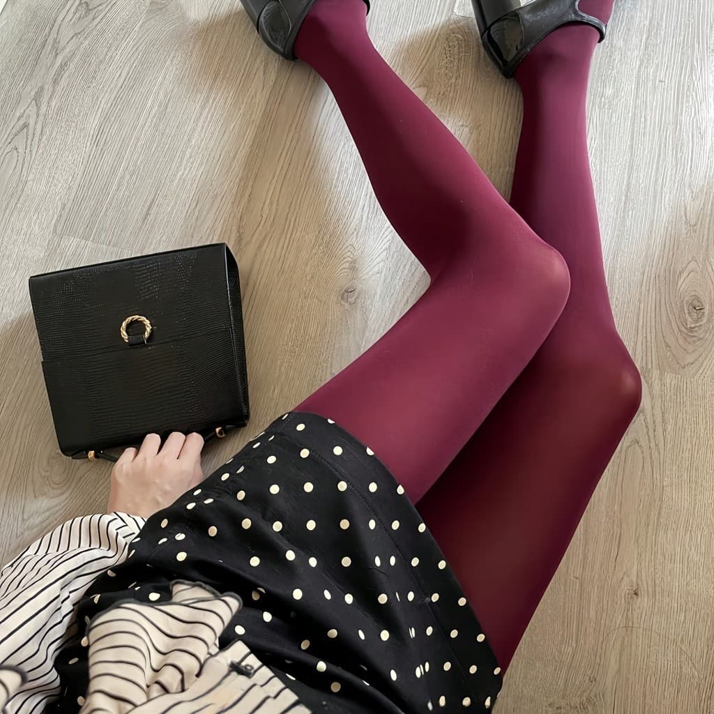 1 Par de Meias-Calças Opaques Bordô para Mulheres - Cintura Alta, Resistentes a Rasgos, Leggings Elásticas para Outono e