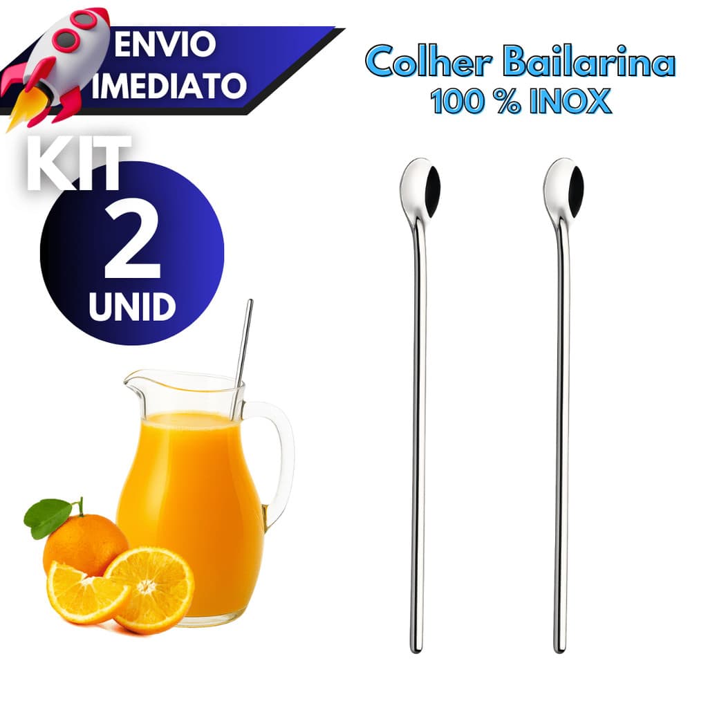 Kit 1/2 Colher Bailarina 30cm Inox Suco Drinks Misturador Grande Bar e Cozinha