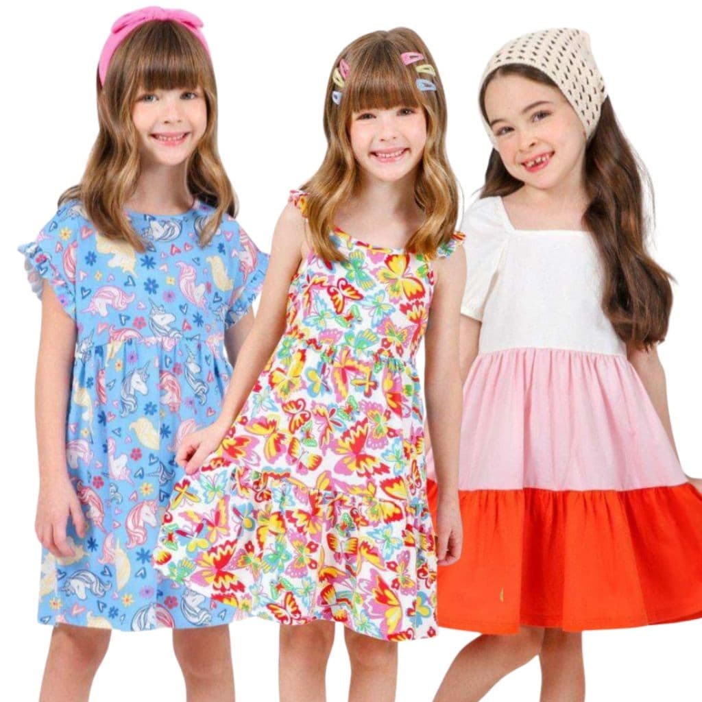 Vestido Infantil de Verão Kit 2 Vestidos Estampado Sortido 1 ao 10 anos