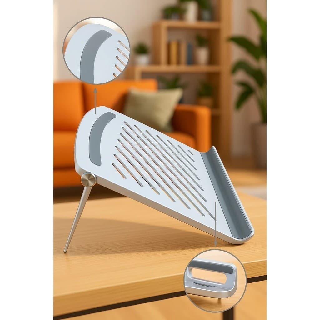 Suporte notebook branco dobravel ergonomico ajustavel antiderrapante mesa portatil leve