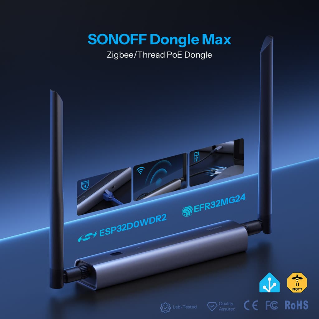 SONOFF Dongle-M Max Zigbee/Thread PoE Chipset De Alto Desempenho Antena Dupla Suporta Ethernet , Wi-Fi , Conexão USB Ger