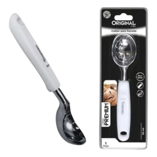 Colher Concha Para Sorvete Inox Premium Branca 20cm Jjb Branco