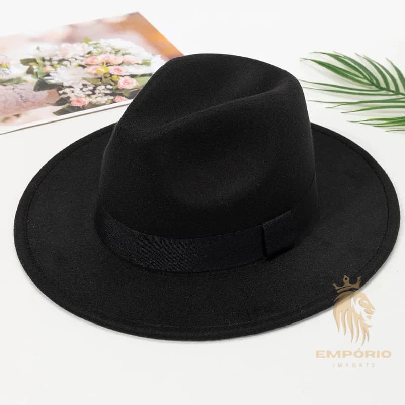Chapéu Fedora Gângster Preto Aba Média Feltro Chapeu Panamá Feltro Ajustável Clássico