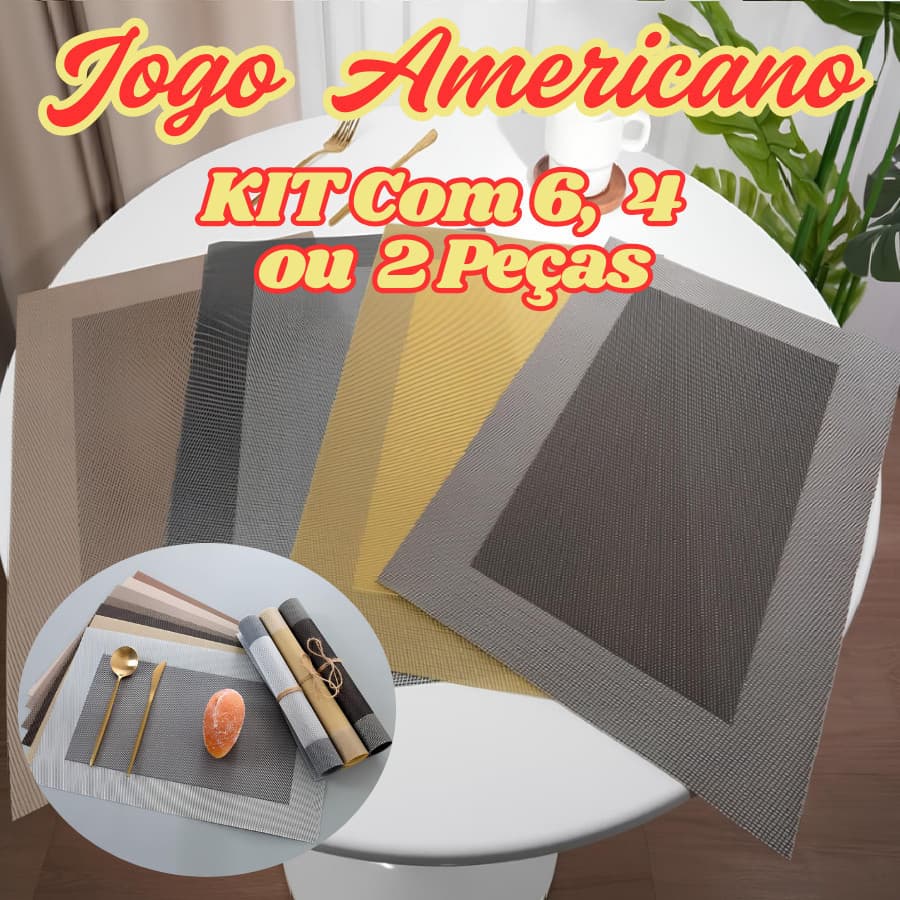 Jogo Americano Descanso De Jantar Mesa Kit Com 6 4 Ou 2 PVC 30x45Cm Retangular Flexível Rústico