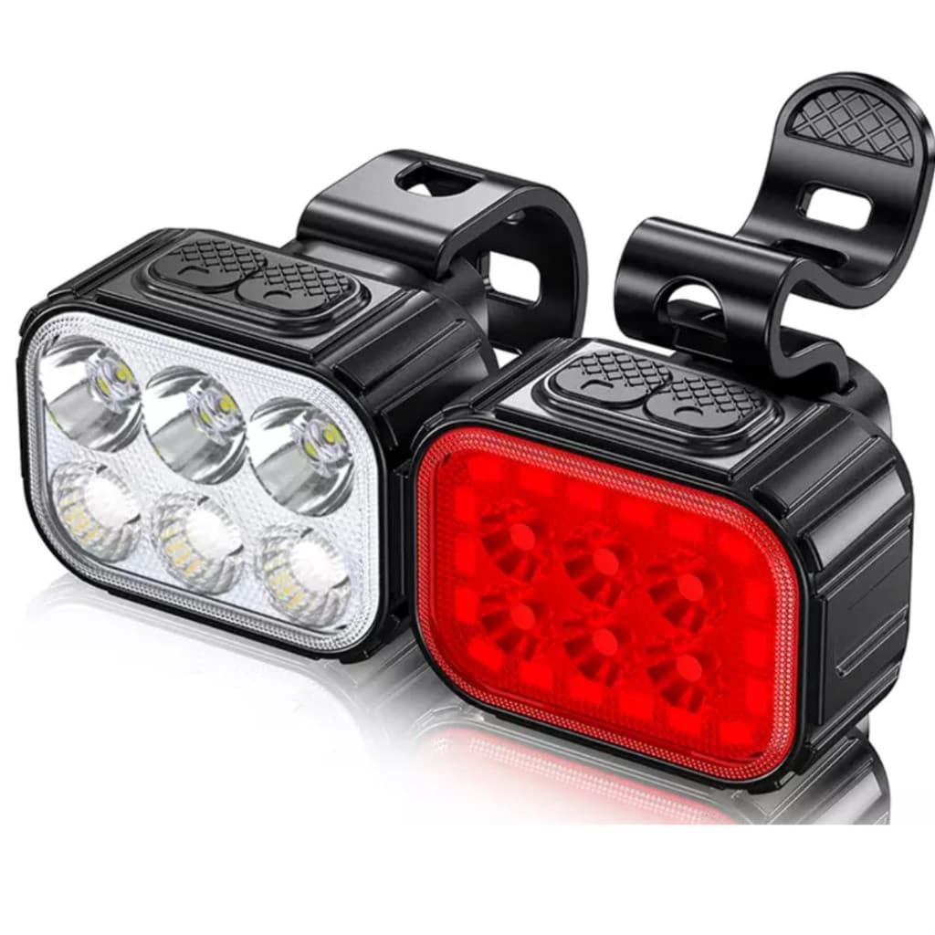 Kit E Farol + Lanterna Traseira Bike 6 Leds Recarregável Ecooda EC6906
