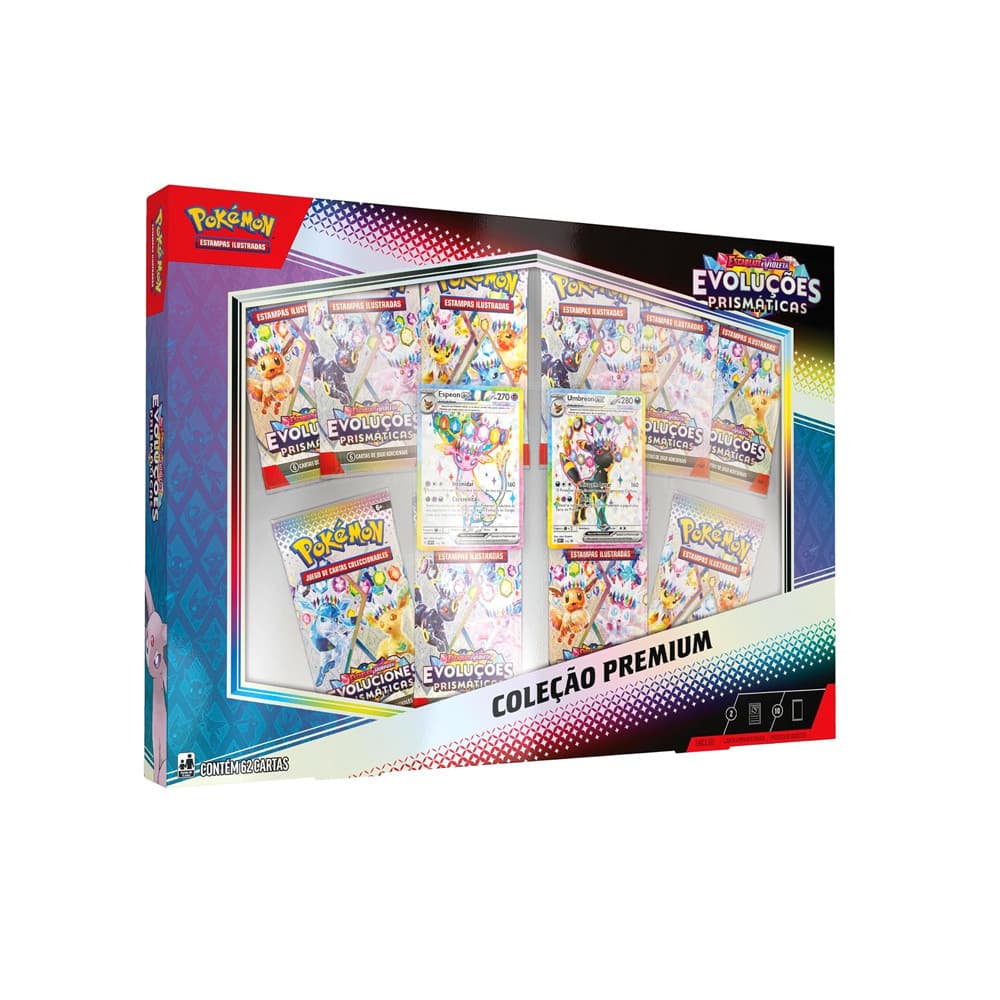 Box Pokémon EV8.5 Coleção Premium Evoluções Prismáticas 62 Cartas Copag