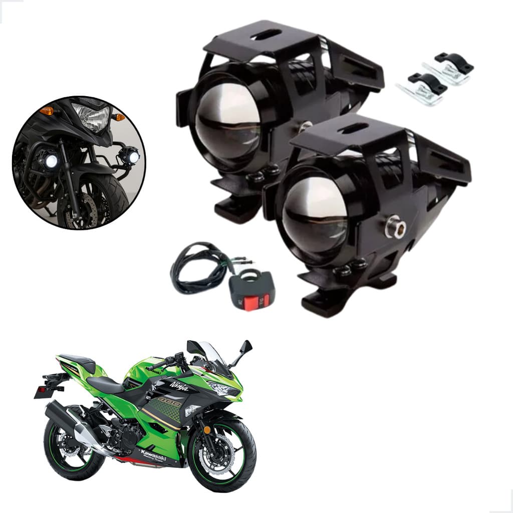 Kit Farol de Milha LED U5 Moto Kawasaki Ninja 400 2017 a 2022 Super Brilho 6000K