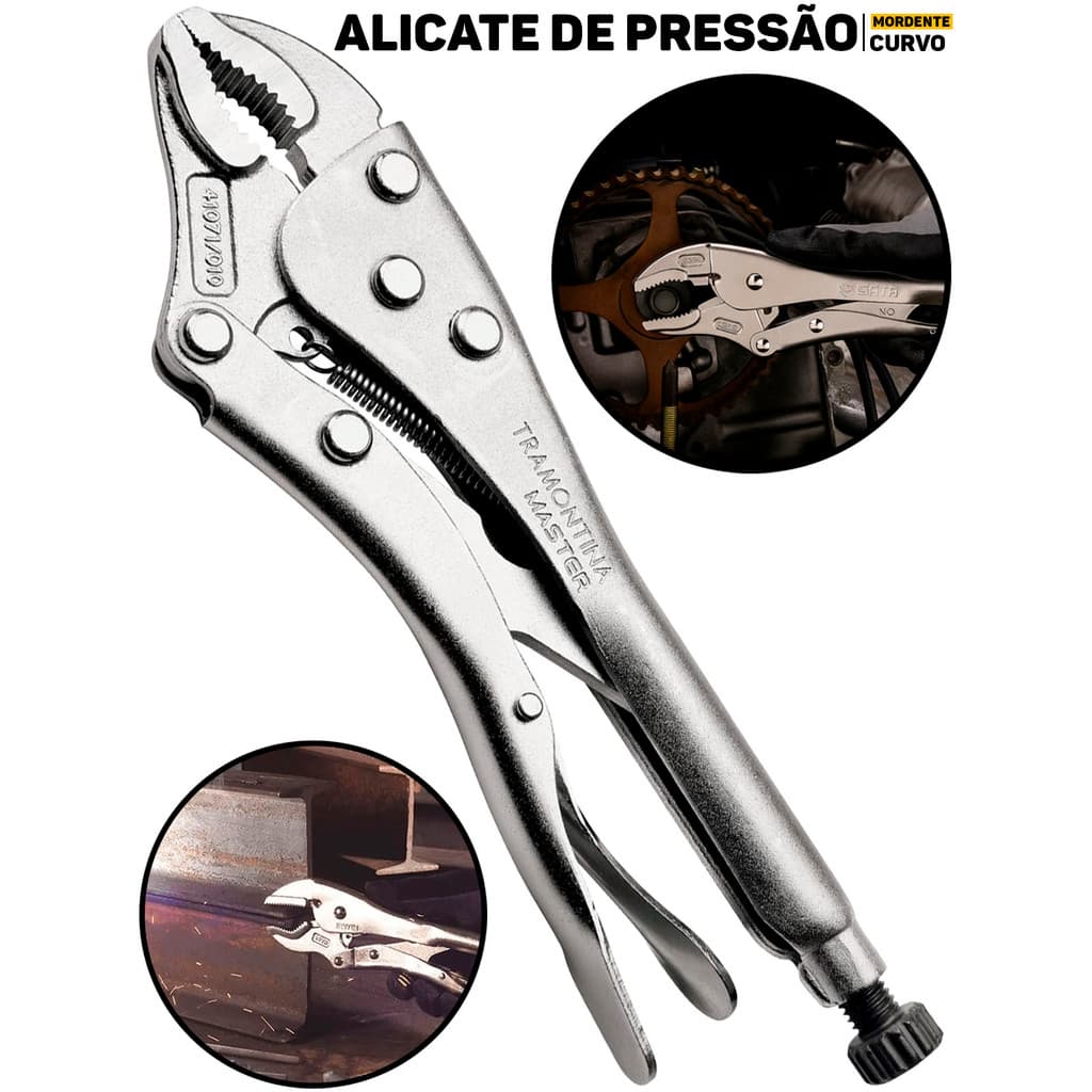 Alicate Tramontina Pressão 10" C/ Mordente Curvo Em Aço Carbono Ferramenta Profissional P/ Oficina