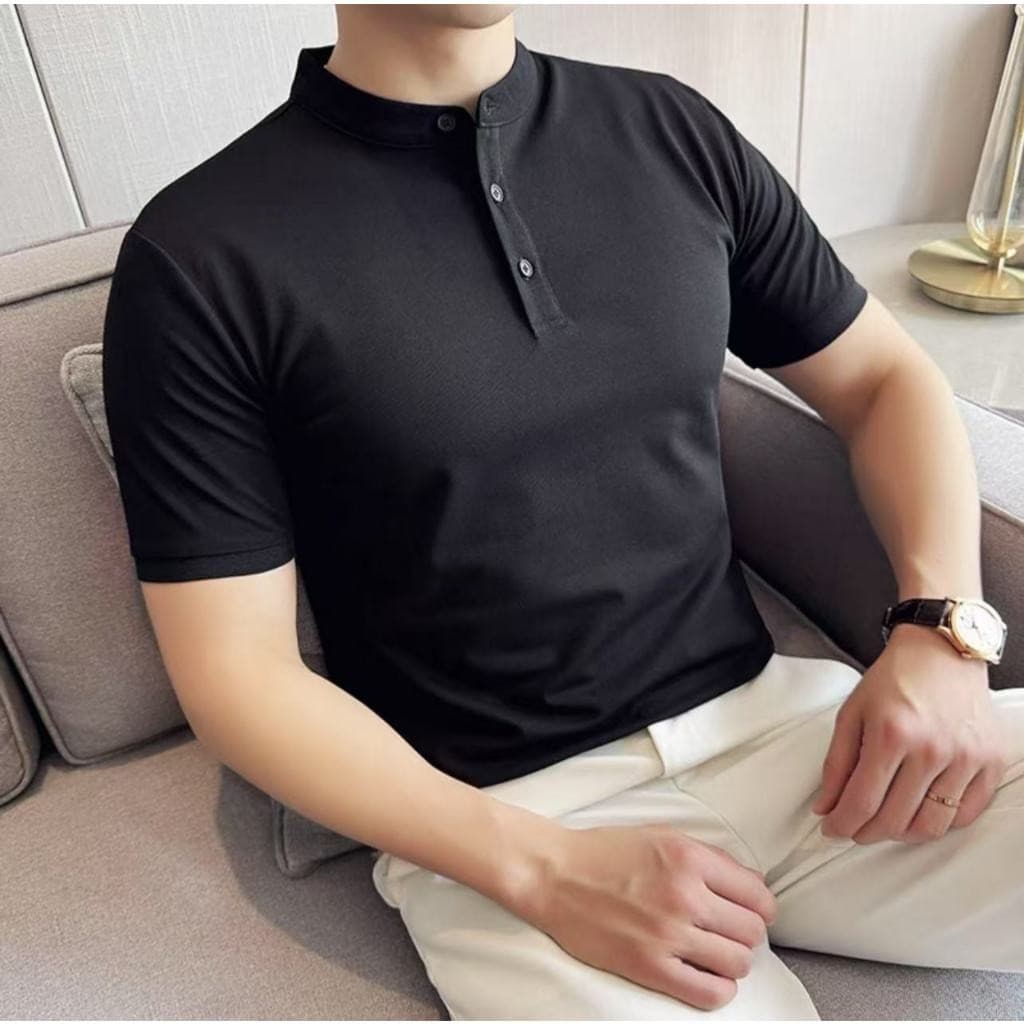 Camiseta Masculina Gola Padre 3 Botões – Slim Dry Fit
