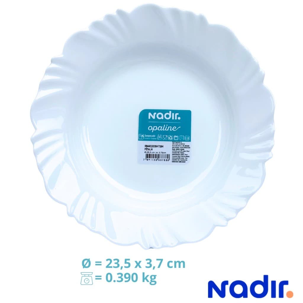 Kit de Pratos Fundos Nadir Opaline Pétala – Vidro Temperado Branco