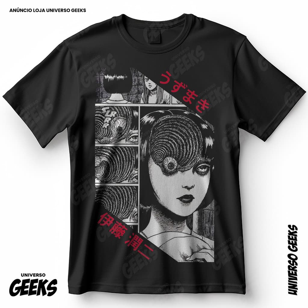 Camiseta Uzumaki Mangá Junji Ito Terror Japonês Horror Blusa Camiseta de Anime 100% Algodão