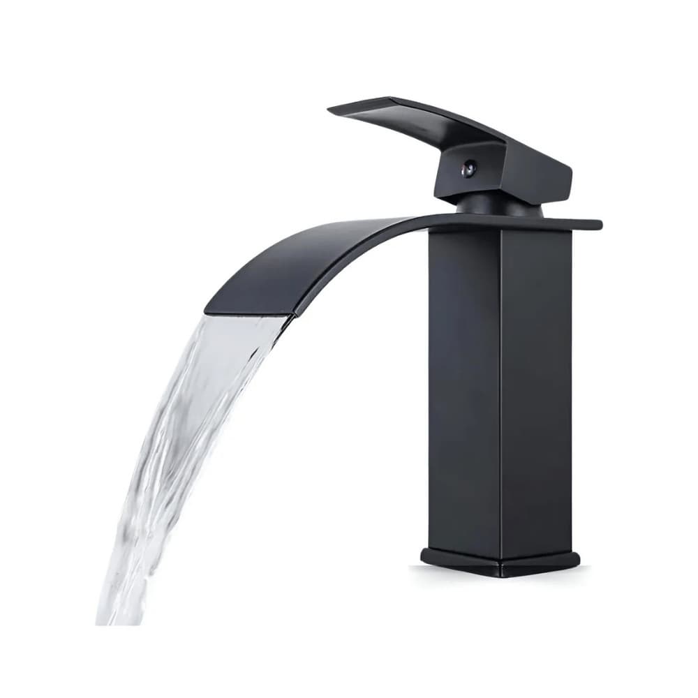 Torneira De Luxo Banheiro Lavabo cuba Cascata Monocomando Quente e Fria Bica Baixa Preta Fosca - SRA