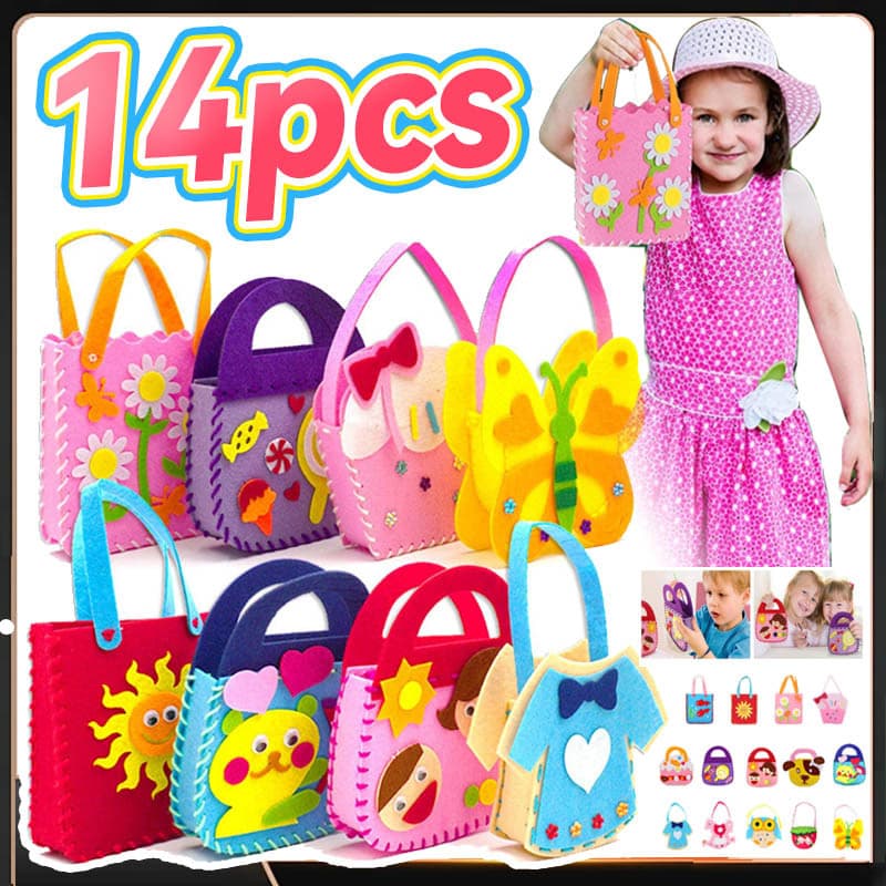 14 Costura Infantil Bolsas Pré-escolar Montessori Artesanato Kit Costura Infantil DIY Feltro p/Crianças Costura