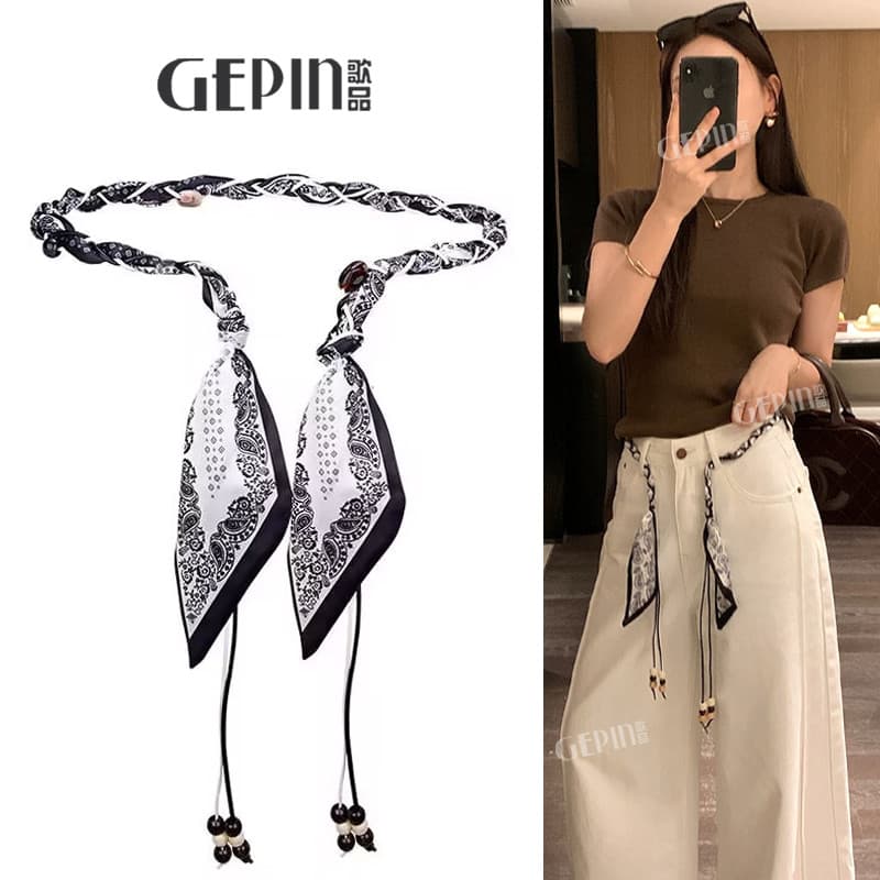 Lenço de seda cinto feminino trançado cintura corda acessórios com Jeans High-End cintura corrente saia decorativa 2026