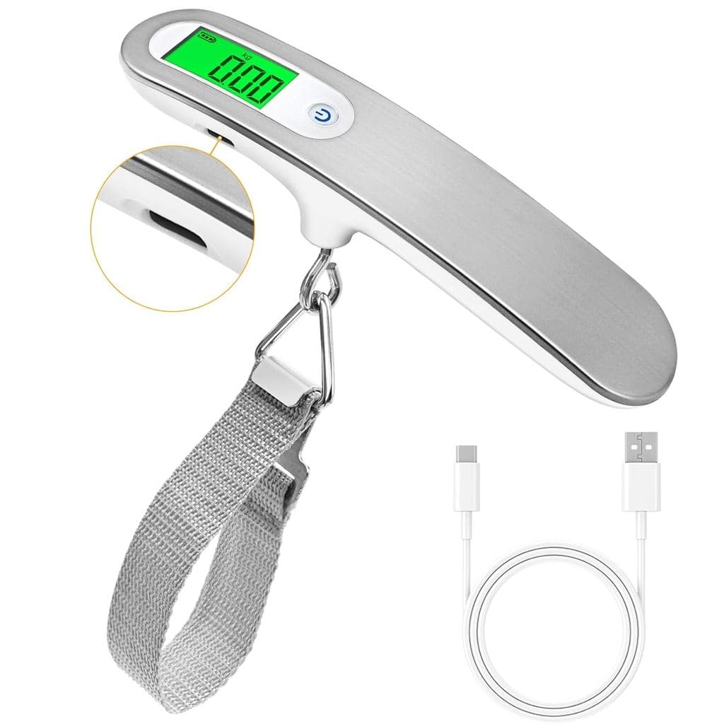 Balança de Bagagem Recarregável com Alça e Porta Tipo-C - Portátil, Digital, de Alta Precisão e Ideal para Mochilas, Mal